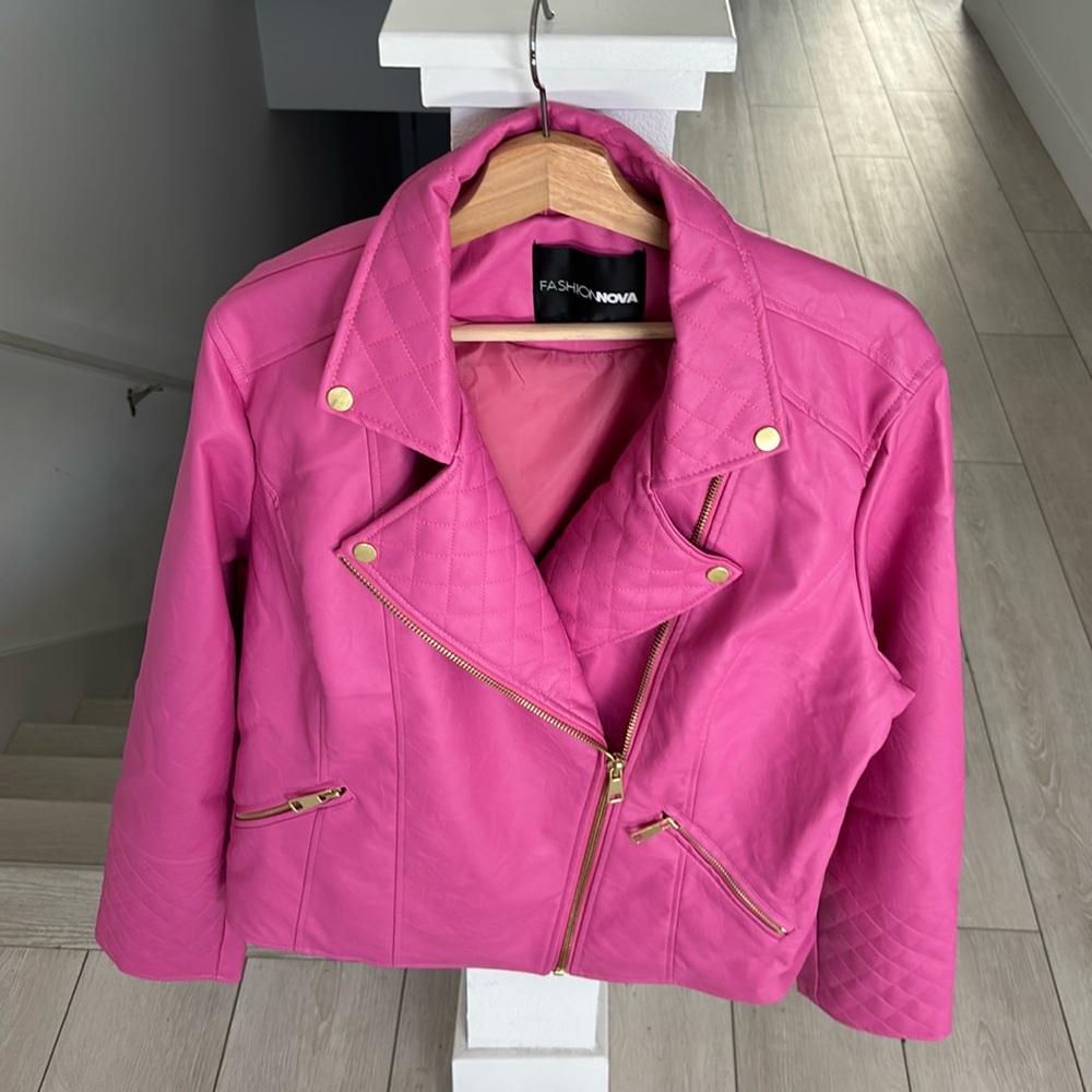 Fashion Nova Vegan jacket. Hot pink Size 2X.